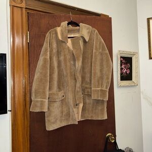 Free People Lindsey Teddy Coat Leather Skipper Collar